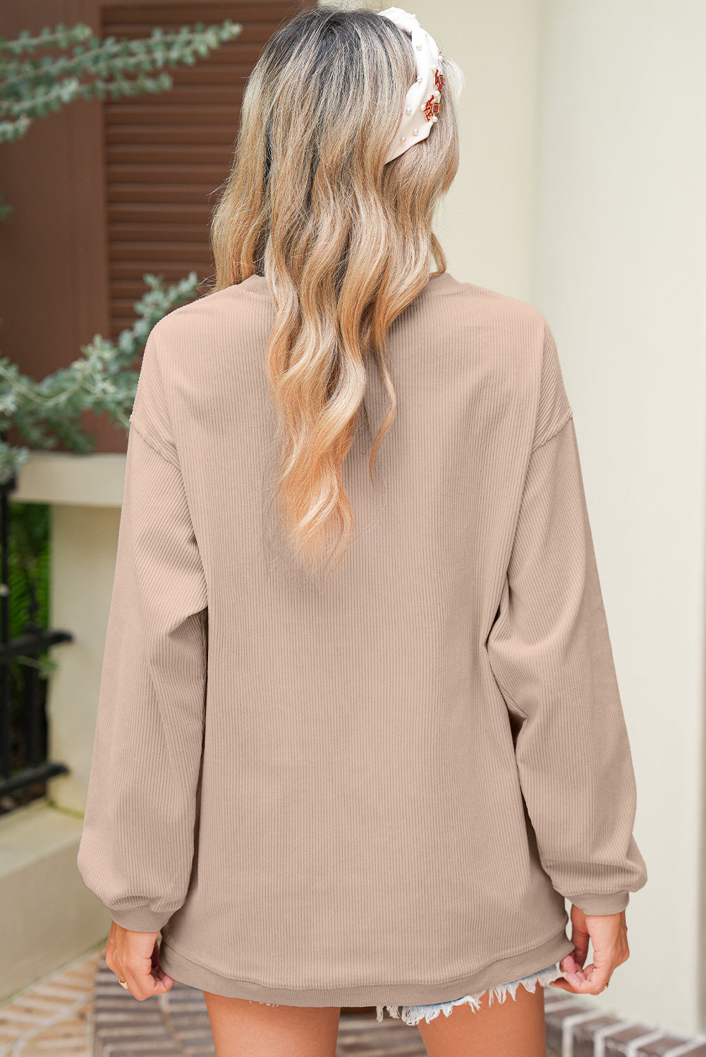 Apricot Football Graphic Drop Shoulder Game Day Corded Sweatshirt