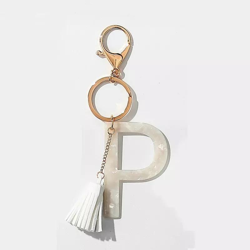 Tasseled Initial Key Chain, White-15