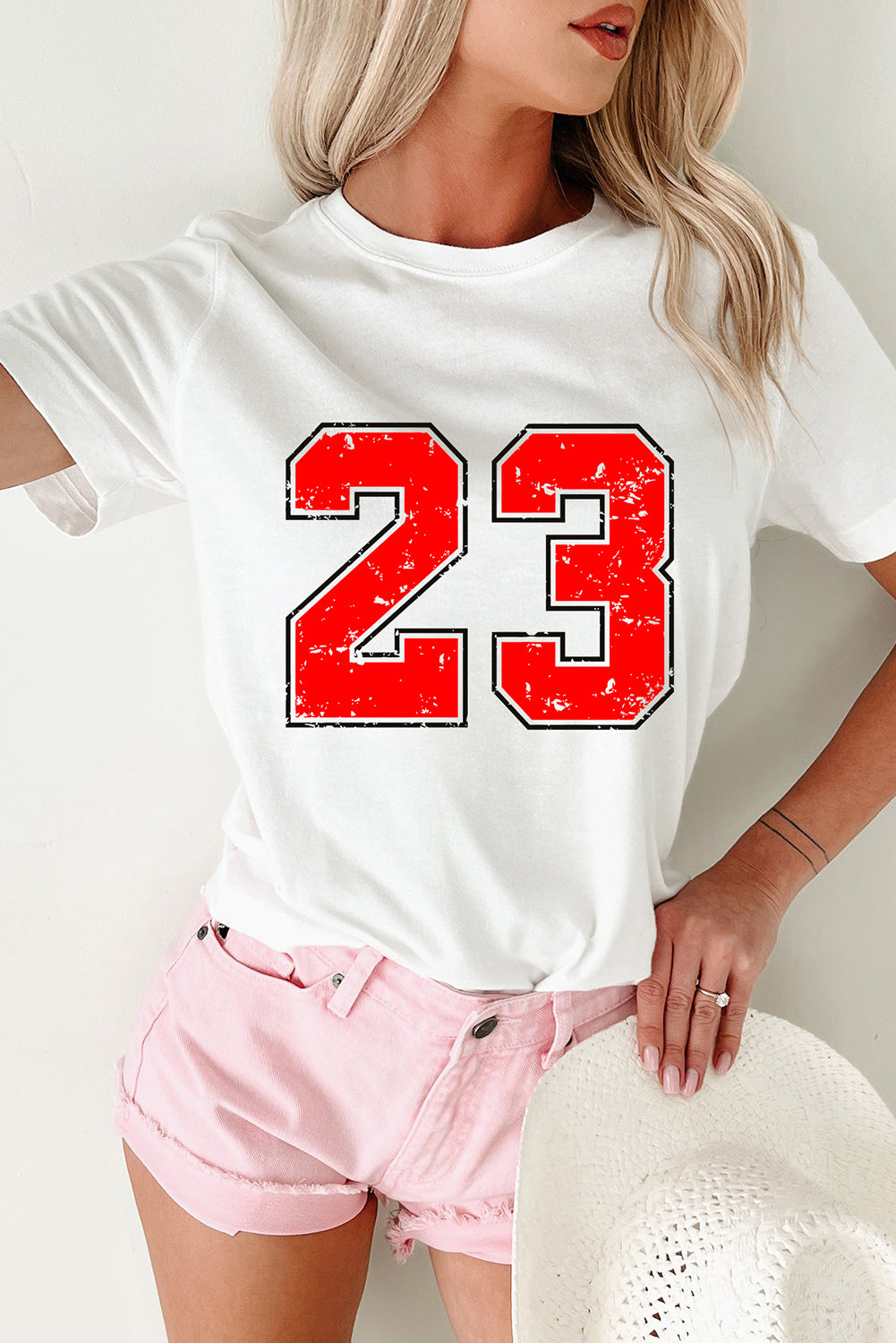 White Number 23 Print Graphic T Shirt