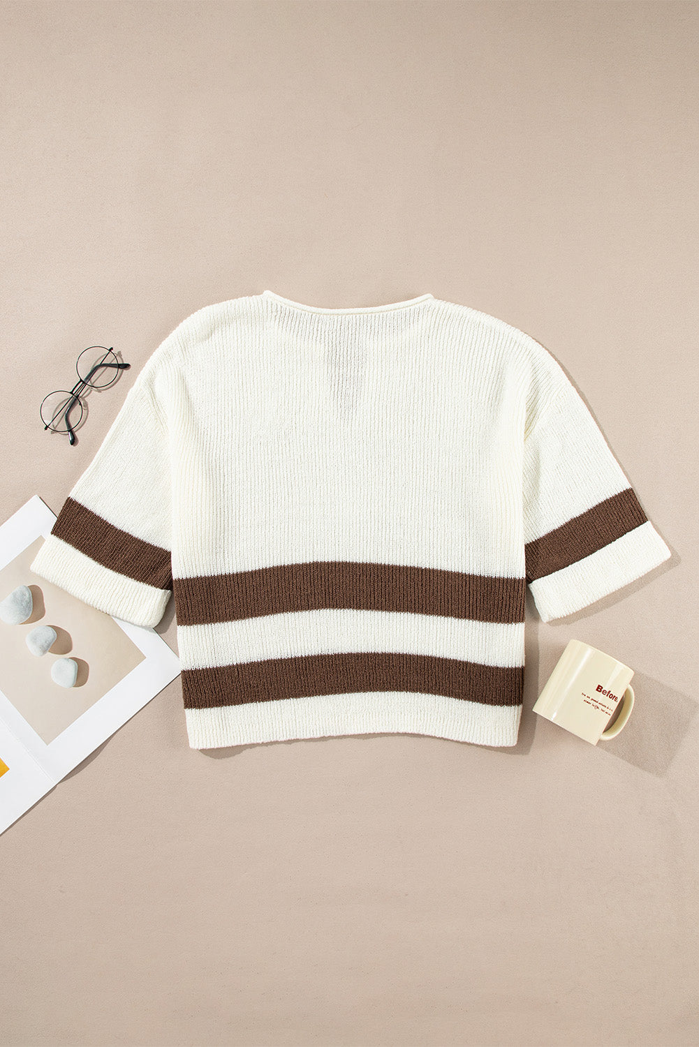 Brown Stripe Cropped Drop Sleeve Sweater