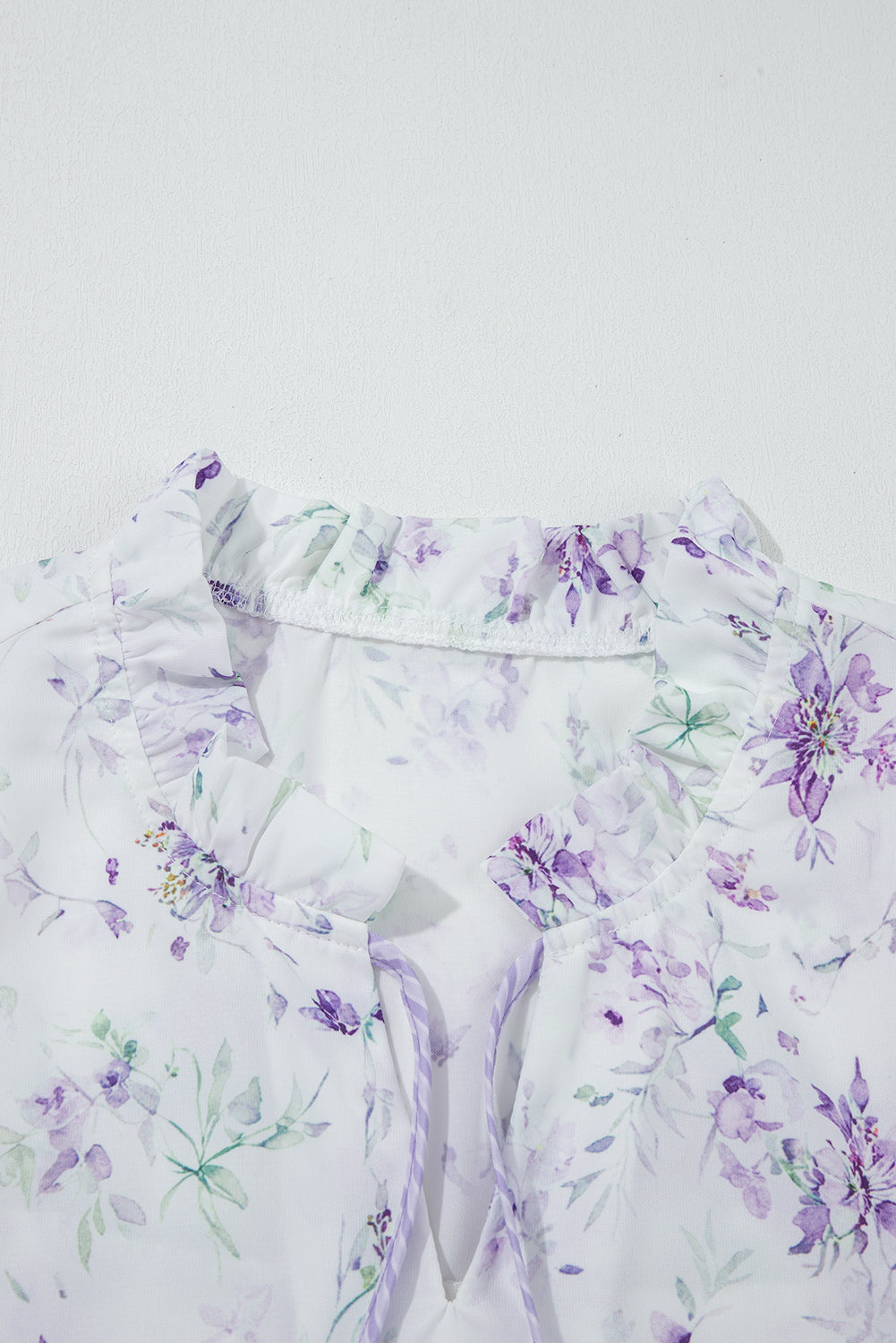 Purple Floral Print Split Neck Plus Size Top