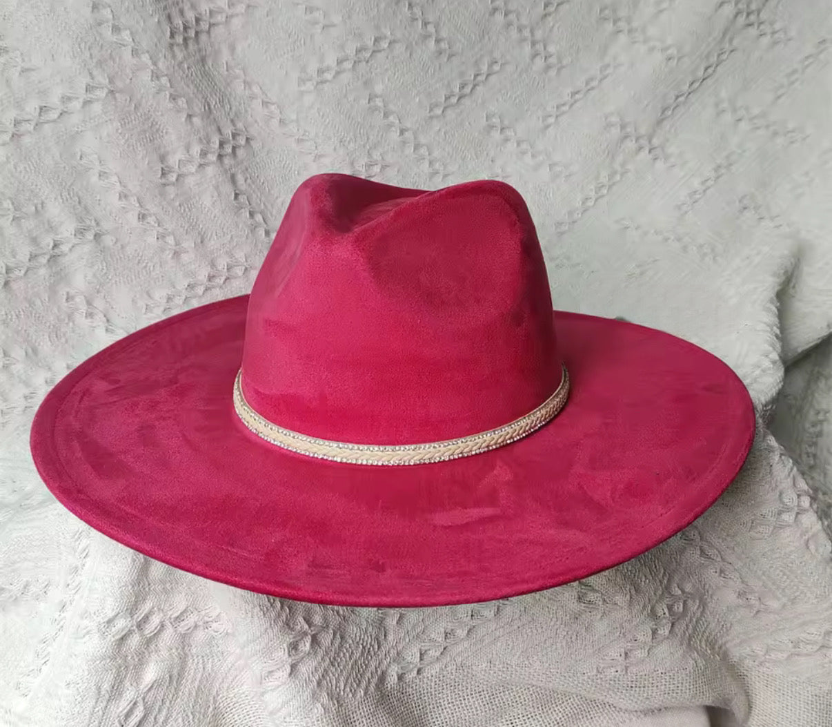 Dazzleme Suede Wide Brim Fedora Hat - Vegan Suede Material, Adjustable Straps, 10cm Brim, 12cm Height, Unisex Fashion Accessory-0