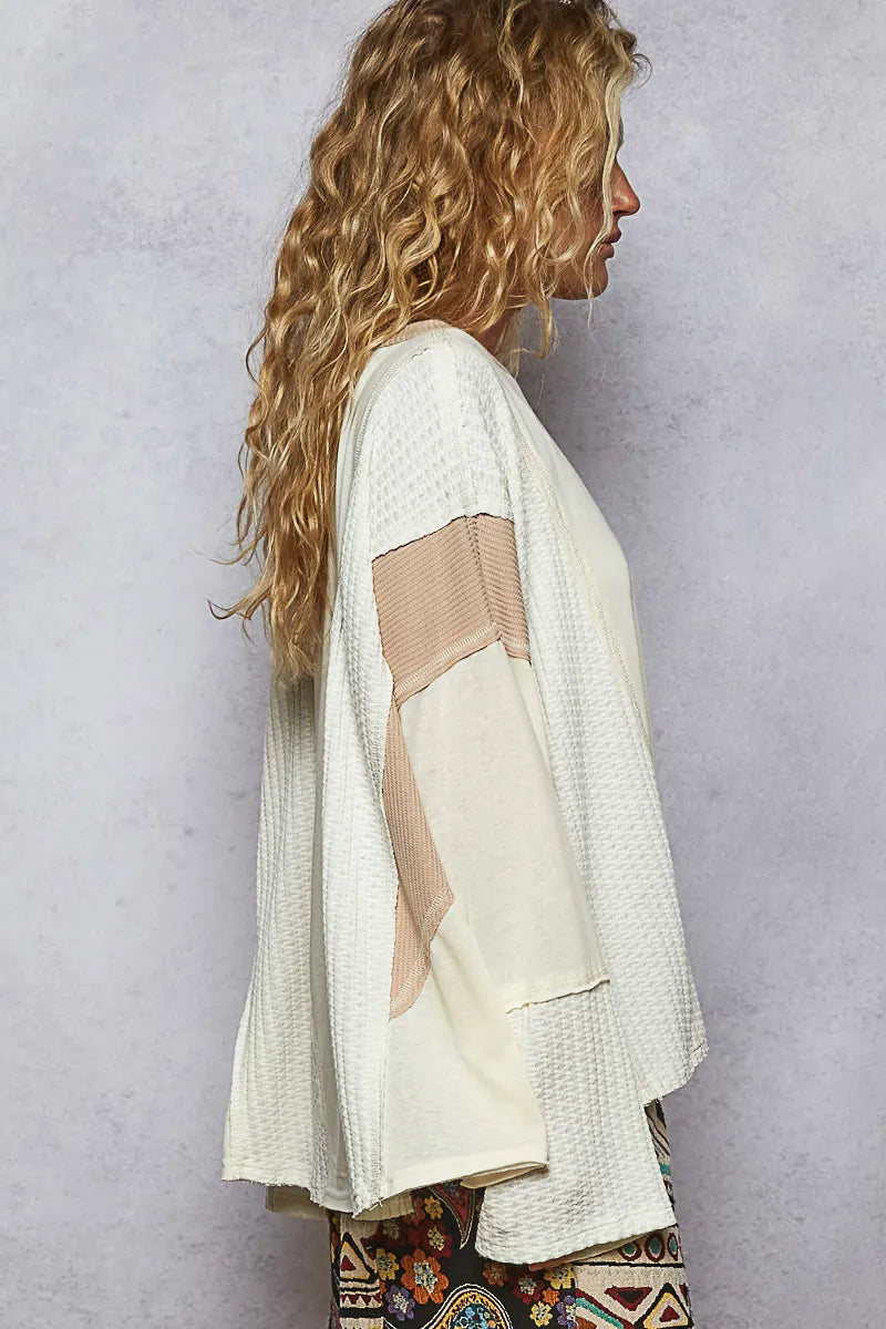 Contrast Round Neck Long Sleeve T-Shirt