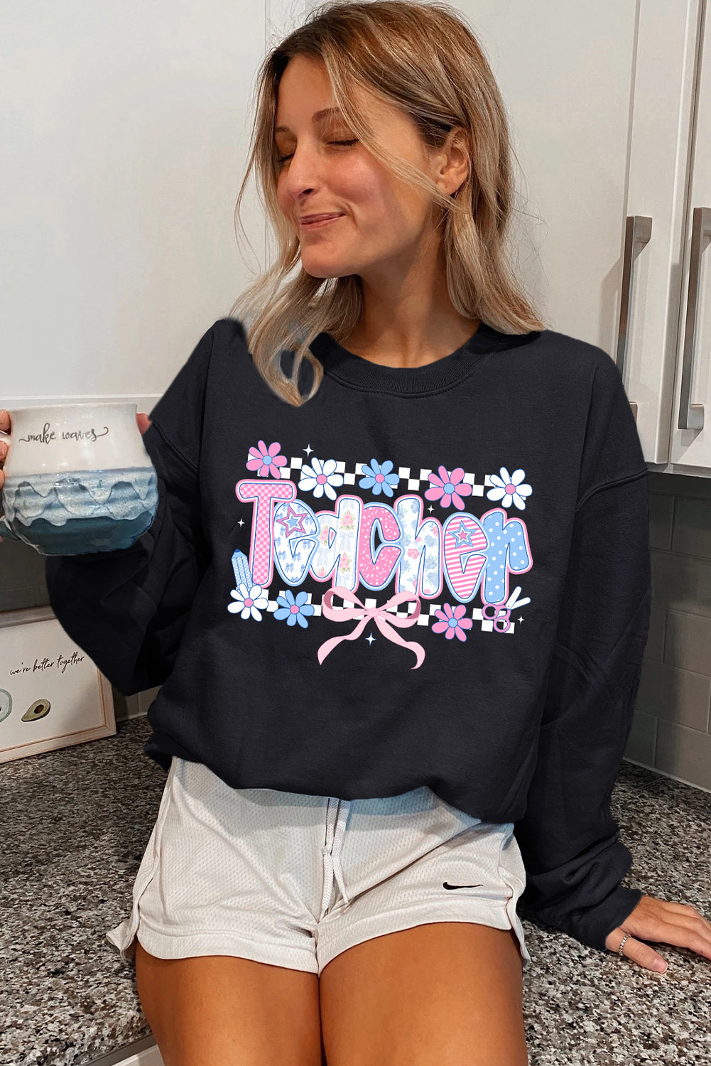 Black Custom Teacher Graphic Sweatshirt