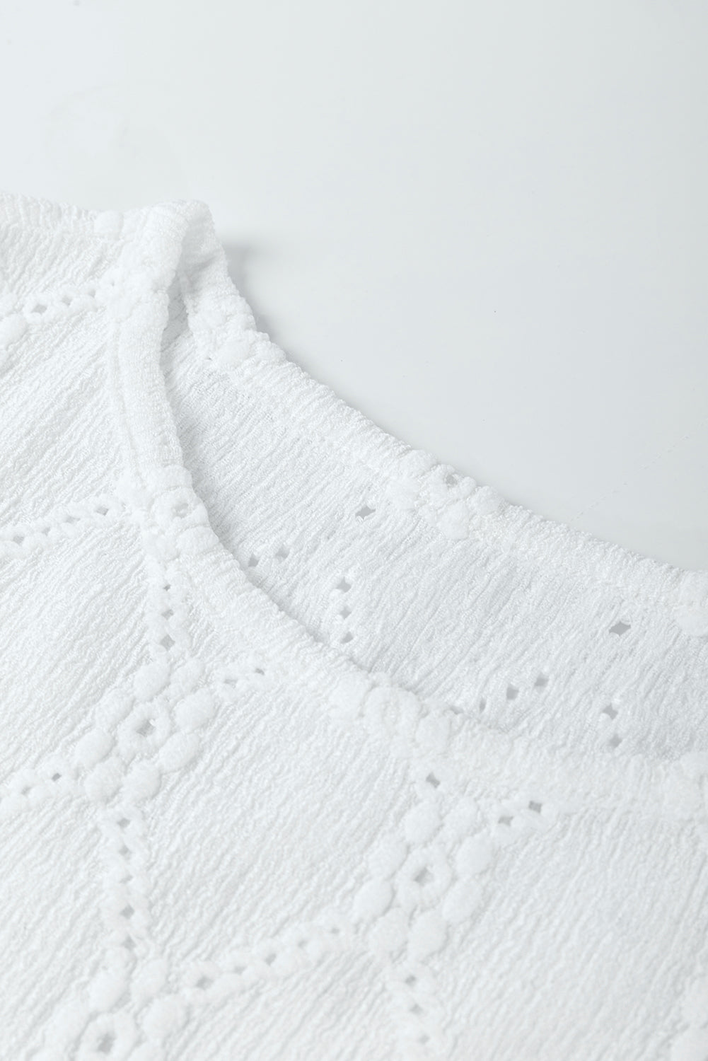 White Embroidered Floral Geometric Button Short Sleeve Top