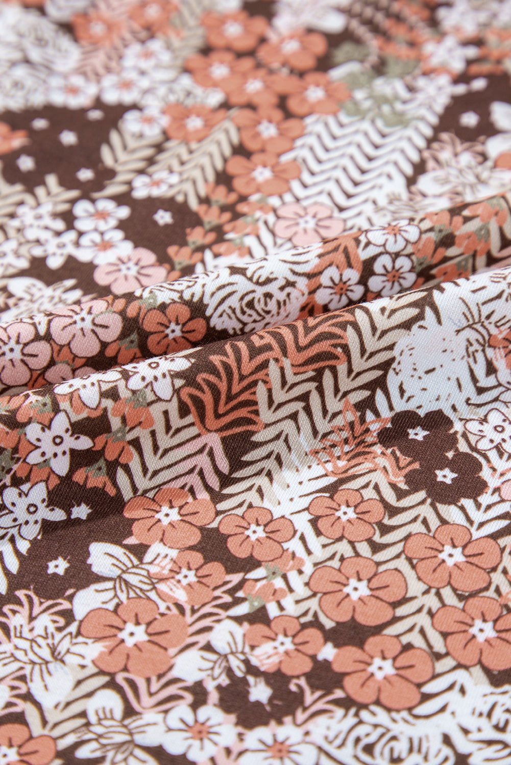 Khaki Floral Patchwork Flowy Sleeve Plus Size Blouse