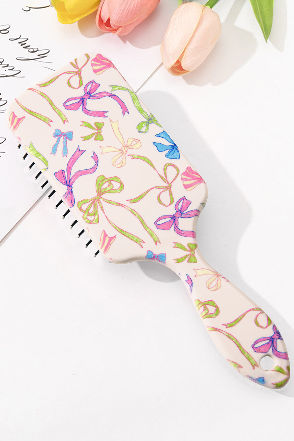 White Colorful Ribbon Bow Print Air Cushion Comb