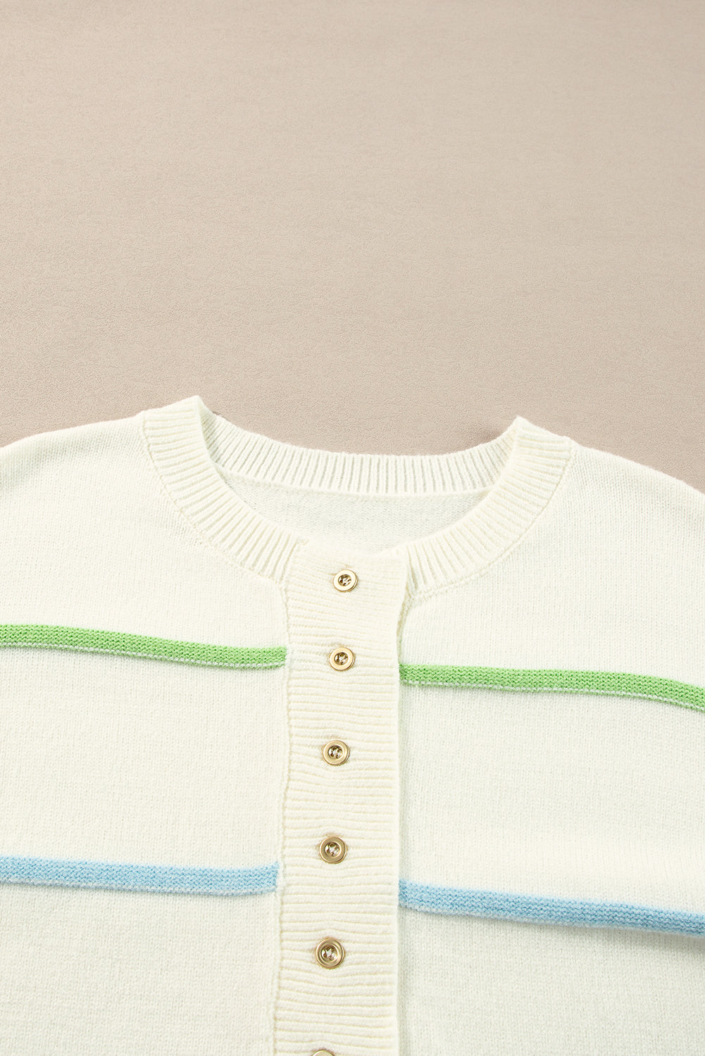 White Rainbow Striped Drop Sleeve Henley Sweater