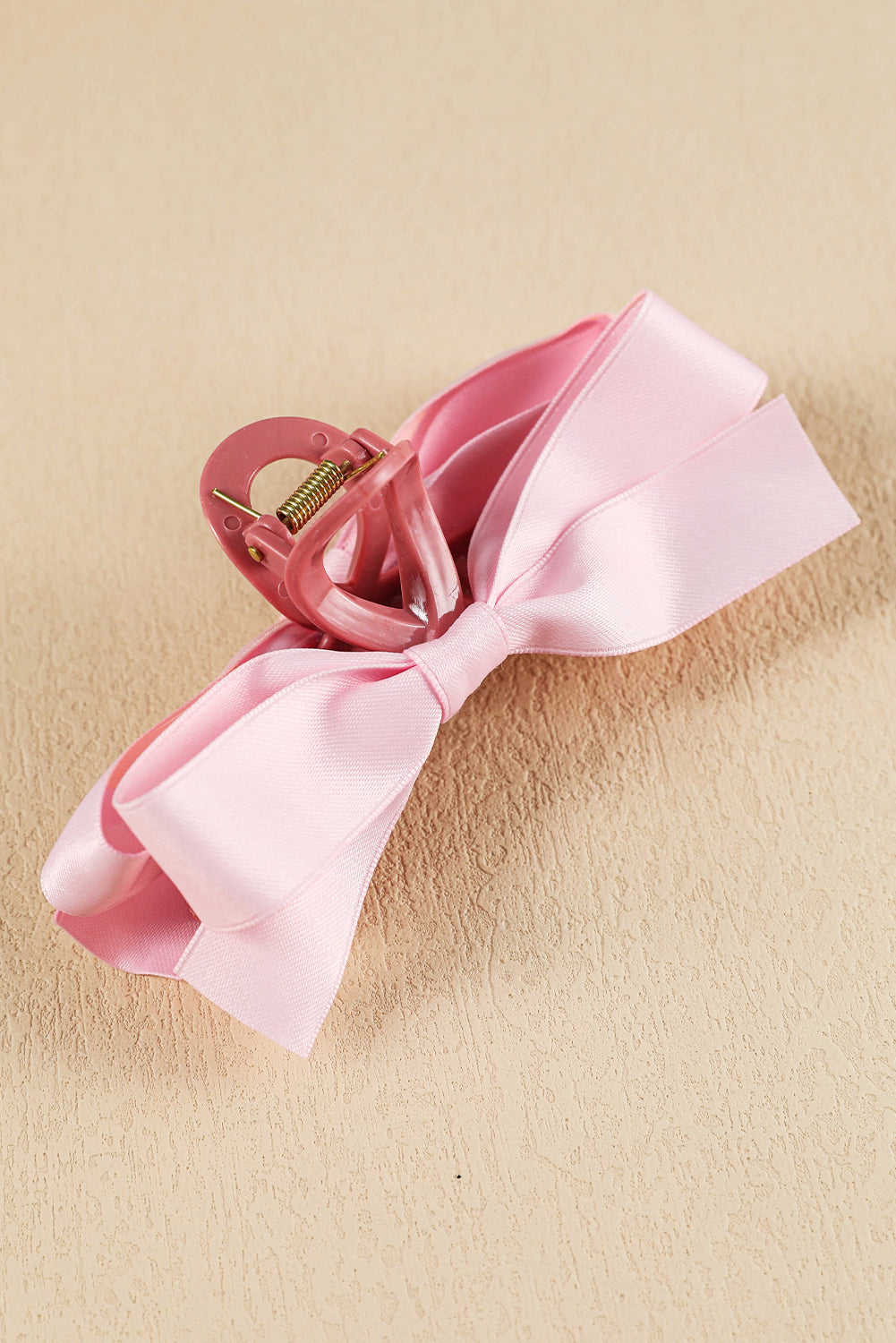 Pink Solid Color Ribbon Bow Decor Hair Clip