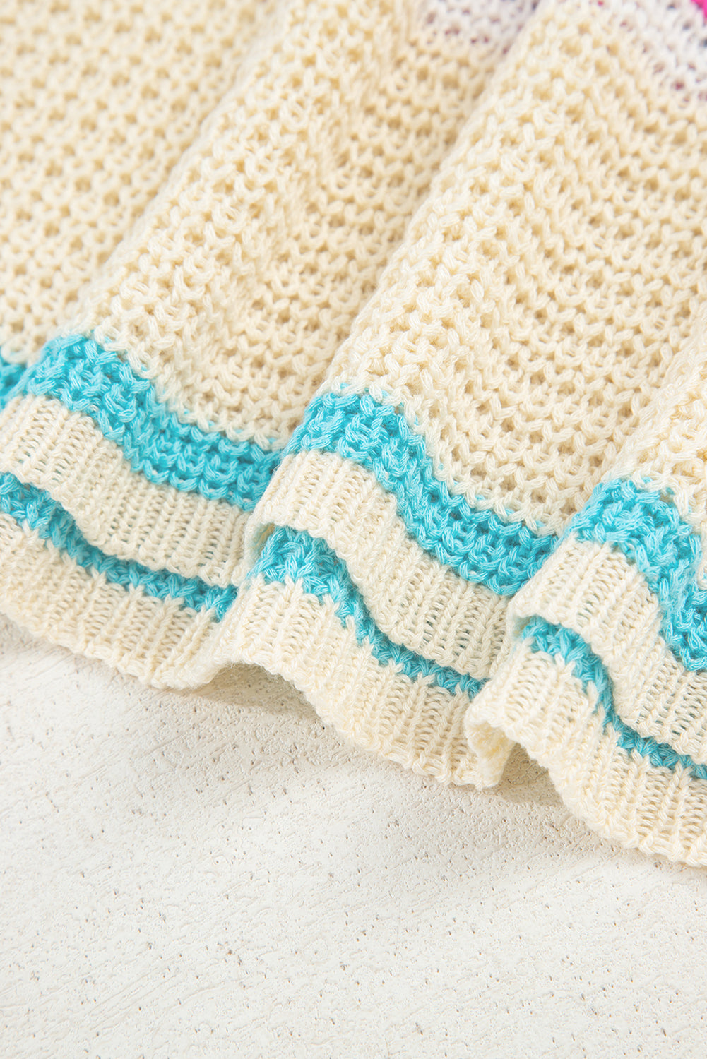 Khaki Stripe V Neck Textured Knit Vest