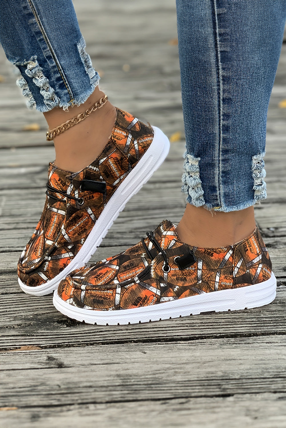 Coffee Football Print Slip On Sneakers