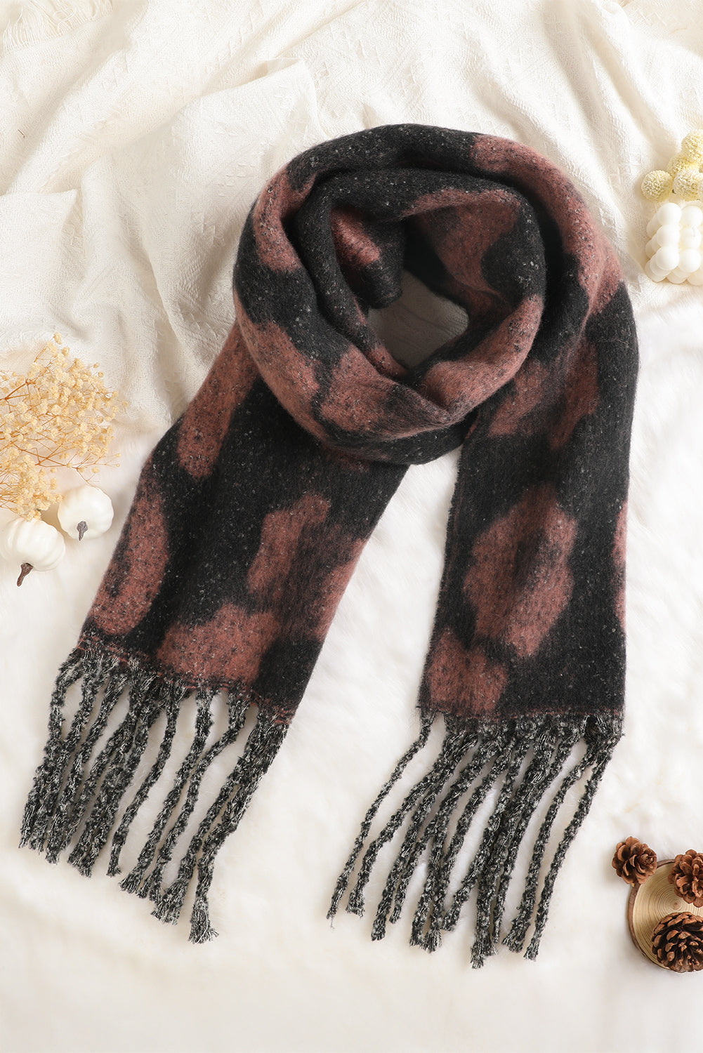 Desert Rose Leopard Print Fringe Scarf