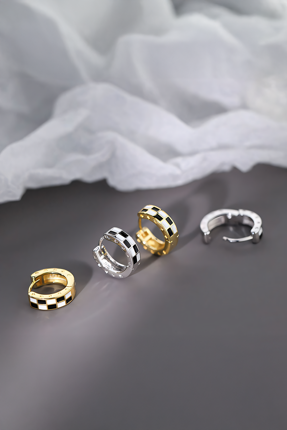 Gold Checkerboard Small Hoop Earrings