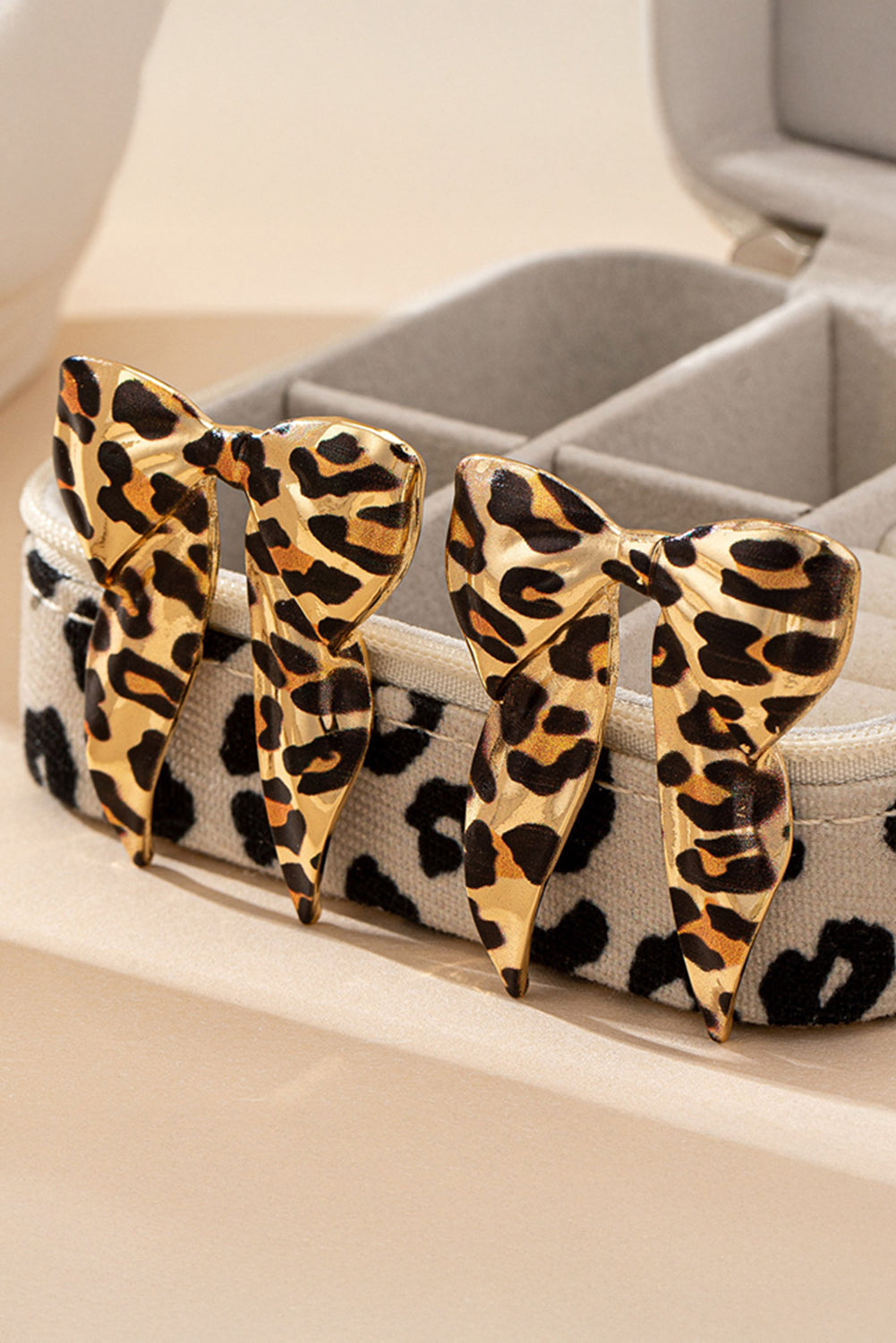 Gold Leopard Print Bowknot Shape Earrings