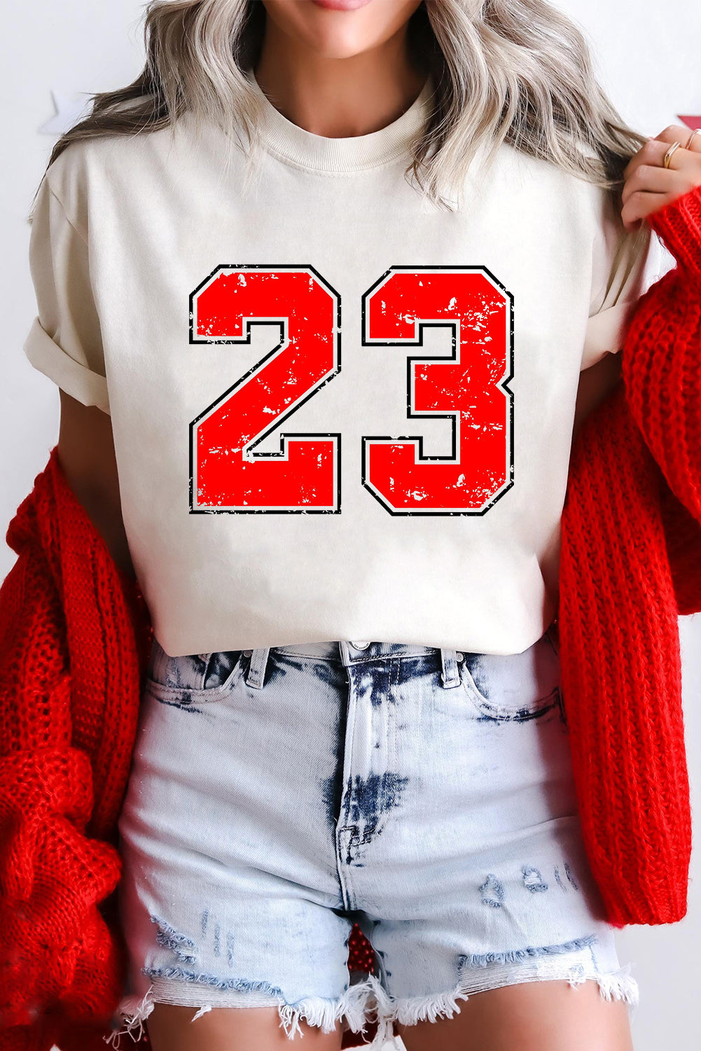 White Number 23 Print Graphic T Shirt