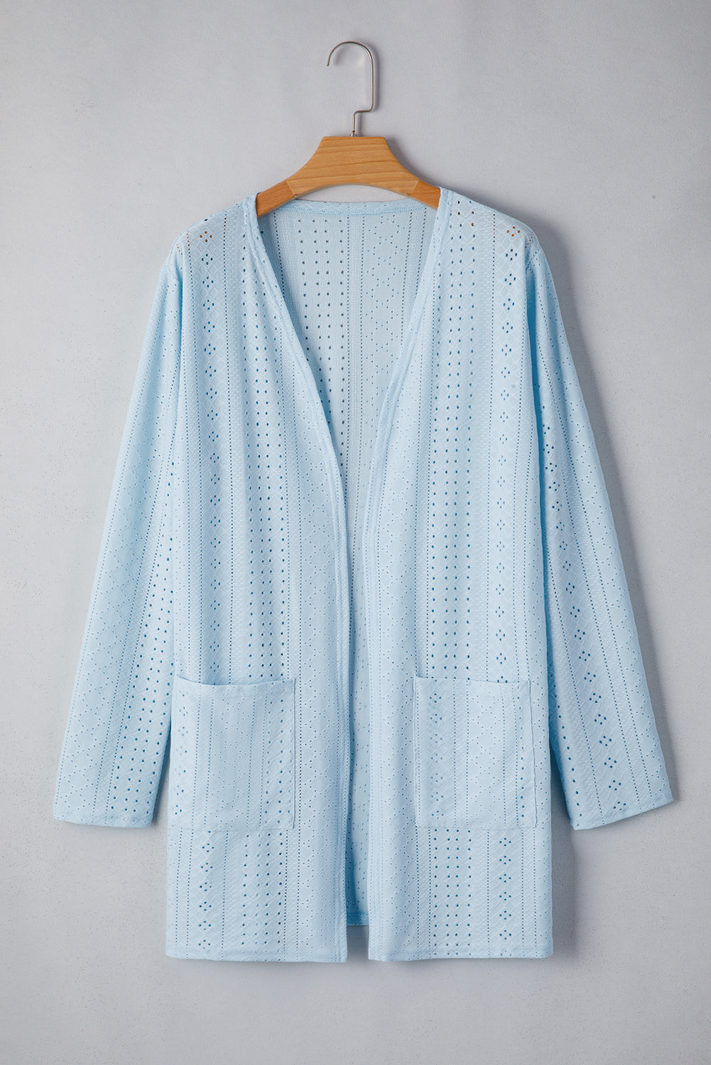 Mist Blue Solid Color Pocket Long Sleeve Cardigan