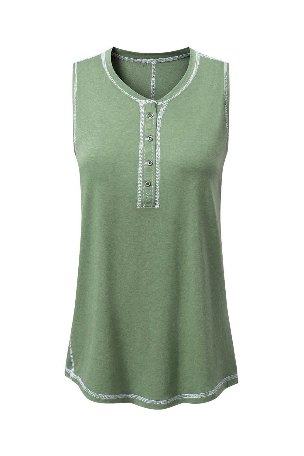 Mist Green Stitching Seam Henley Tank Top