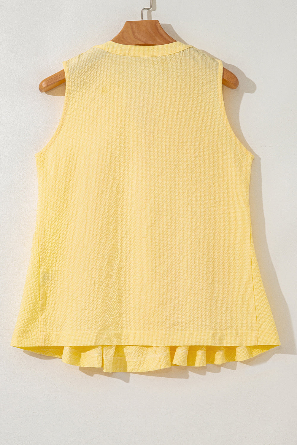 Yellow Cream Bow Tie Notched Neck Pleated Sleeveless Top