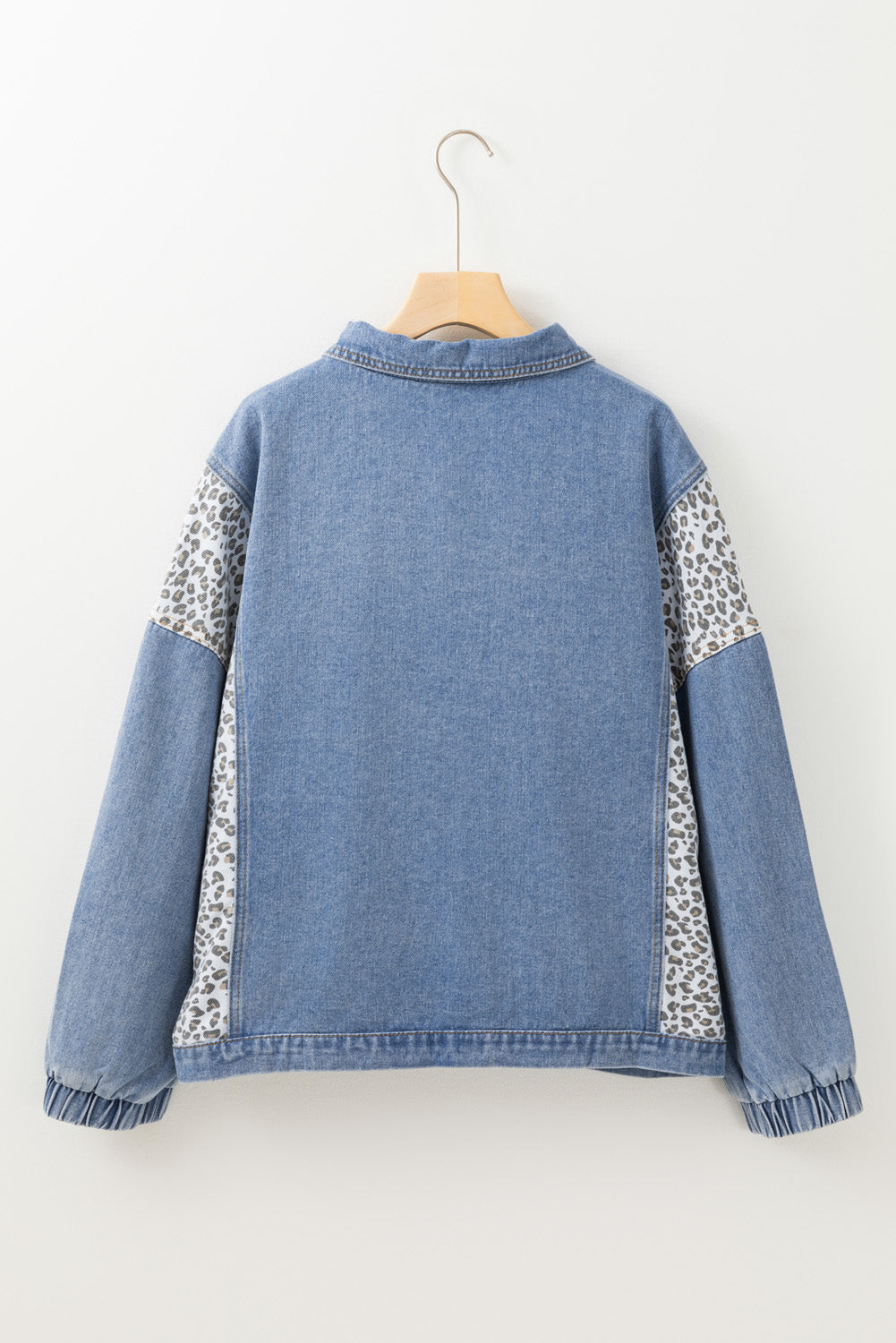 Beau Blue Leopard Patchwork Plus Size Denim Jacket