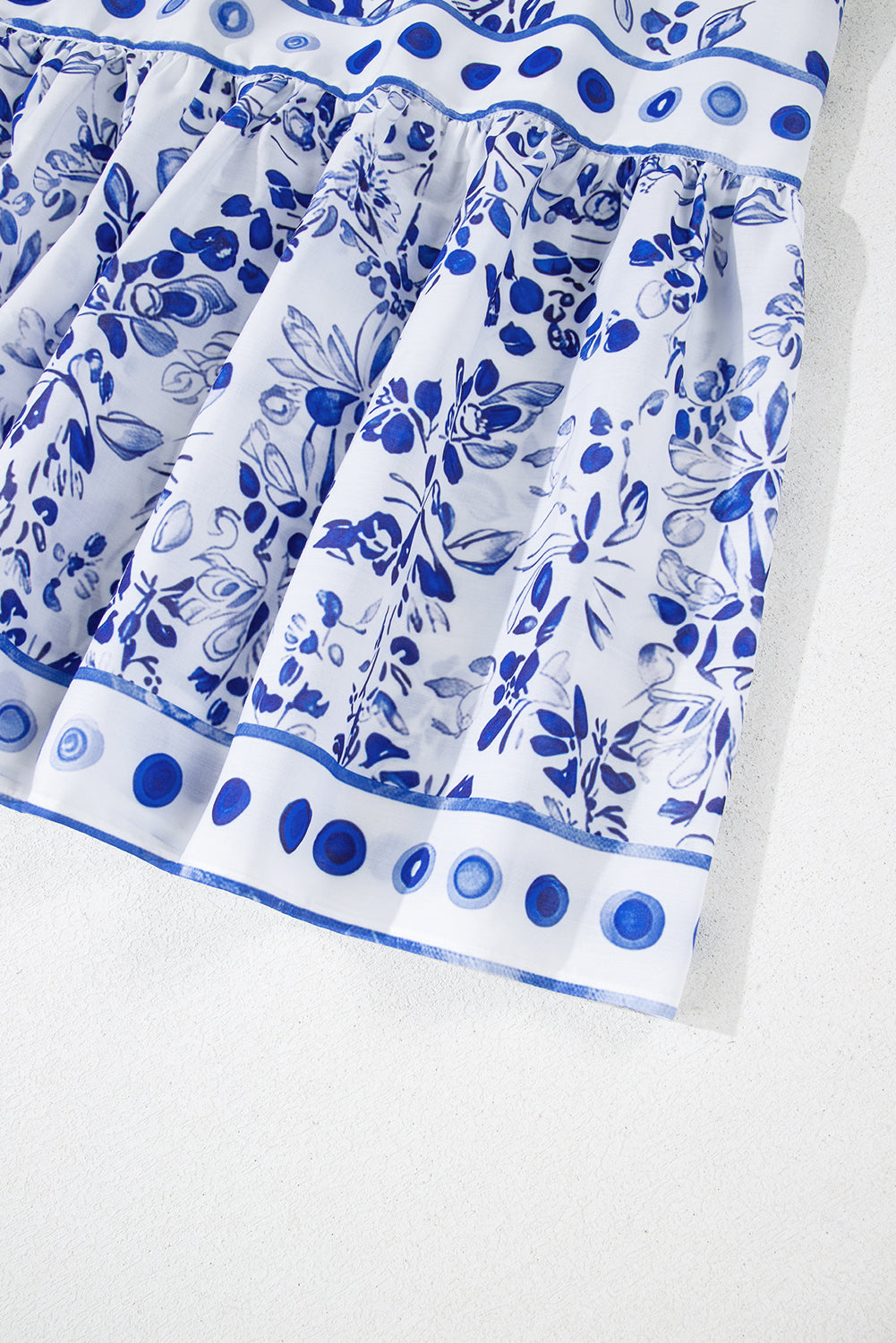 Sky Blue Floral Print Square Neck Bubble Sleeve High Waist Maxi Dress