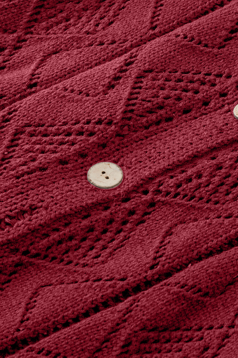 Red Button Up Hollow Out Loose Long Cardigan