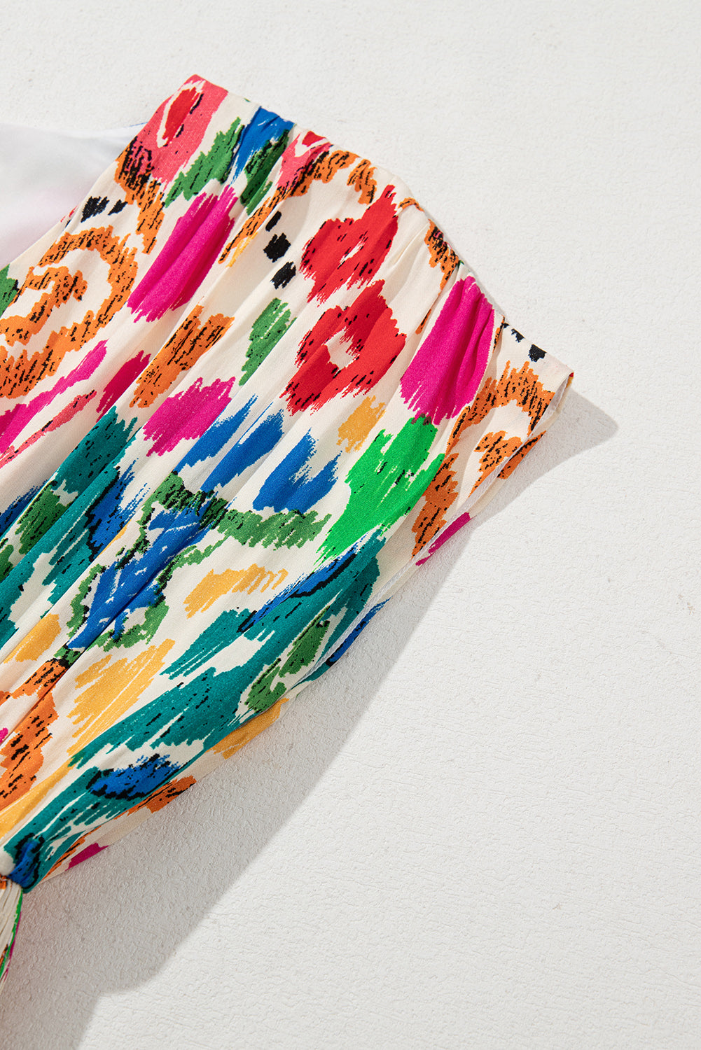 Sky Blue Abstract Print V Neck Dolman Sleeve Ruffle Tiered Mini Dress