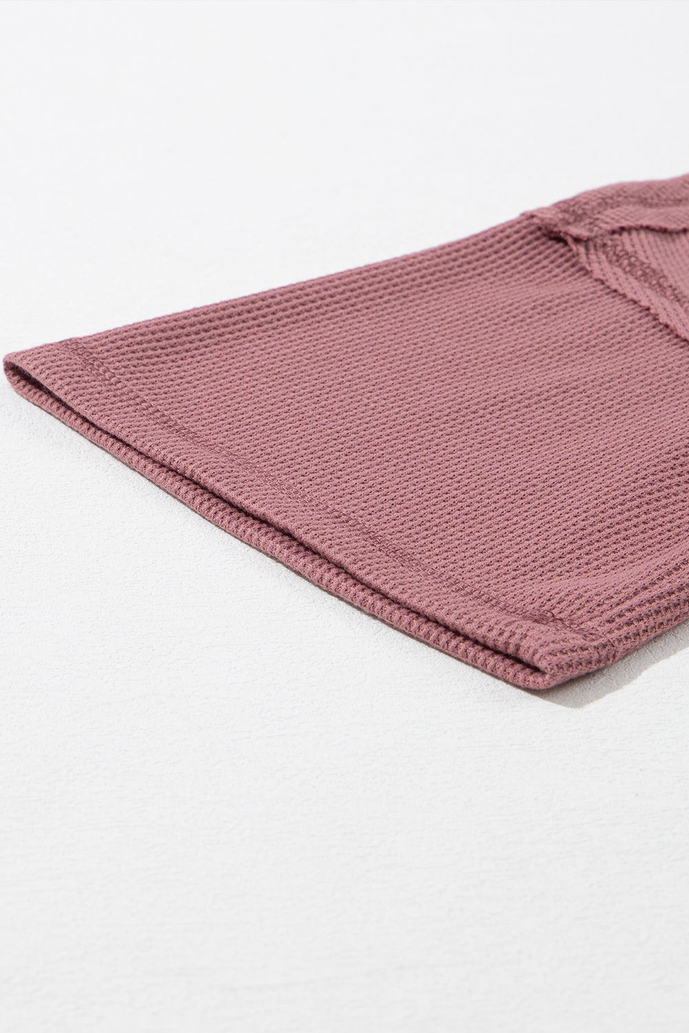 Rose Exposed Seam Drop Sleeve V Neck Waffle Textured Top