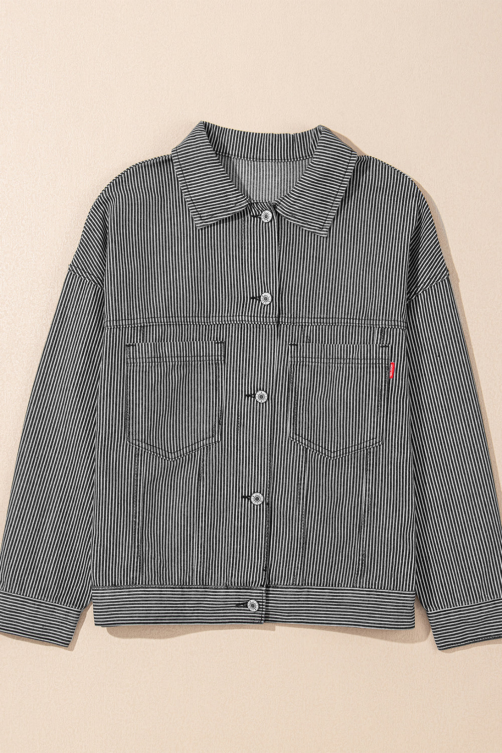 Blue Stripe Washed Oversized Pocketed Denim Jacket