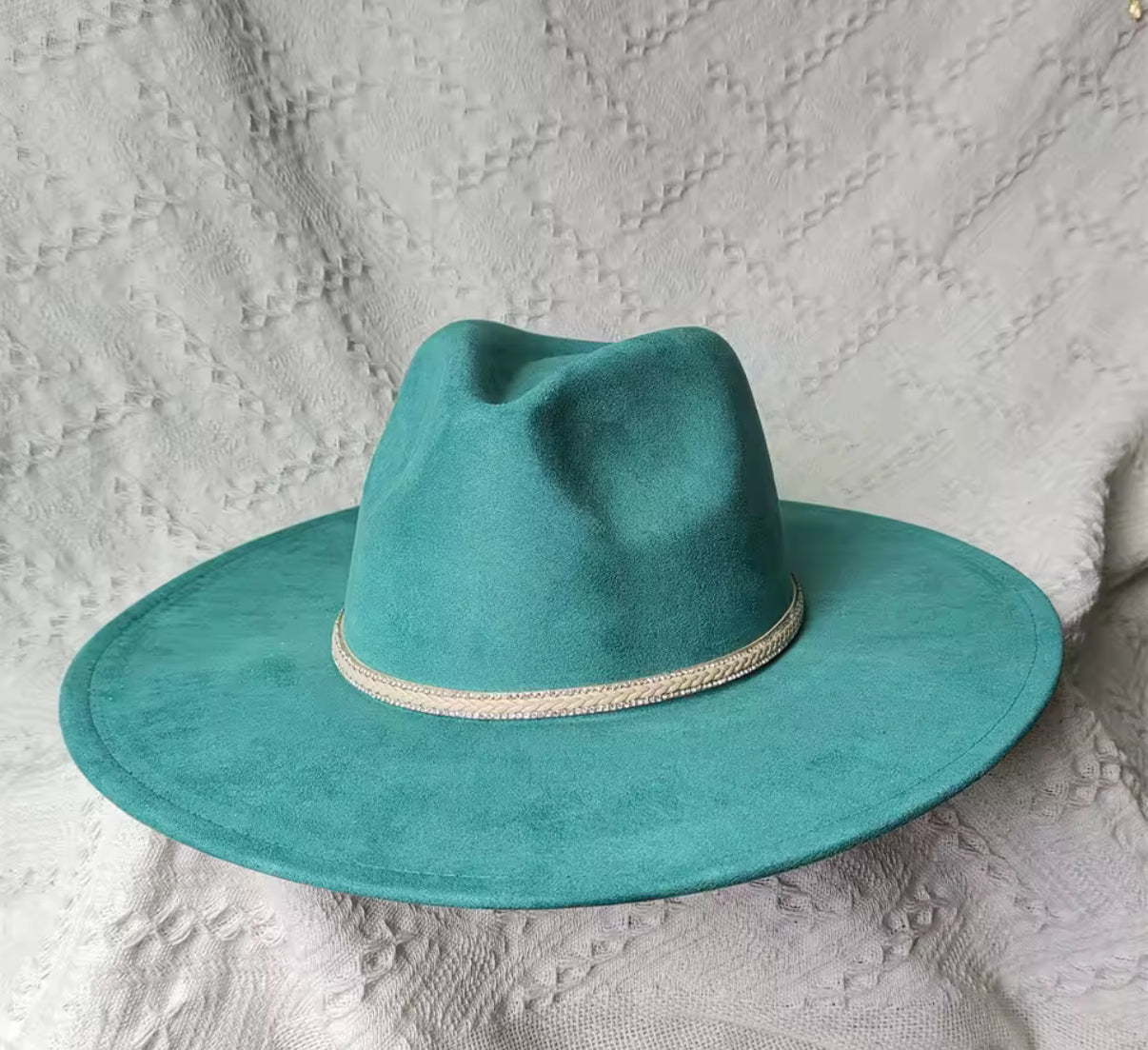 Dazzleme Suede Wide Brim Fedora Hat - Vegan Suede Material, Adjustable Straps, 10cm Brim, 12cm Height, Unisex Fashion Accessory-0