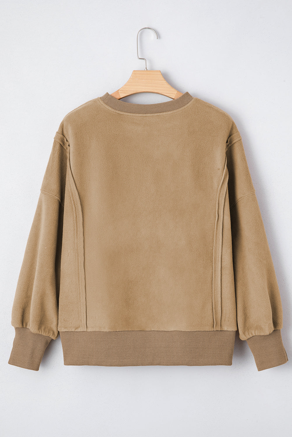 Dark Khaki Fuzzy Sherpa Splicing Pullover Sweatshirt