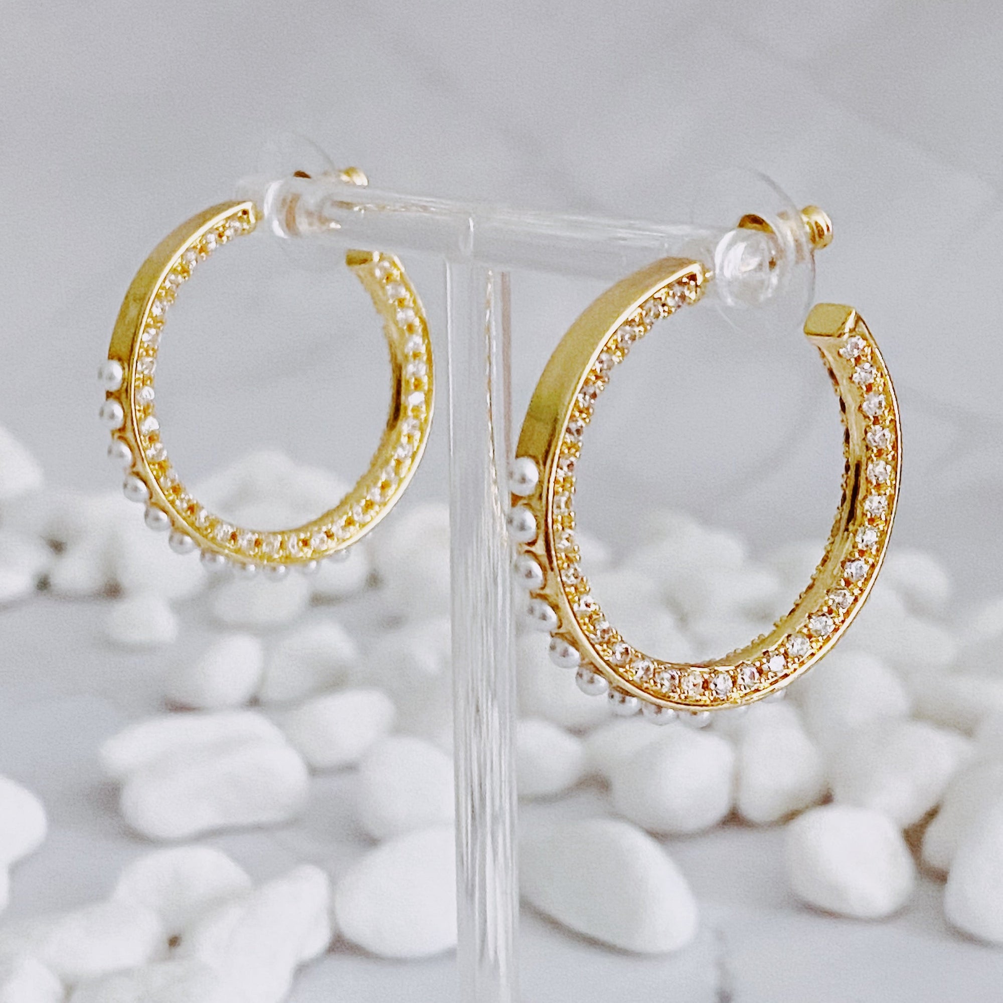 Classy Lady Pearl Hoop Earrings-0