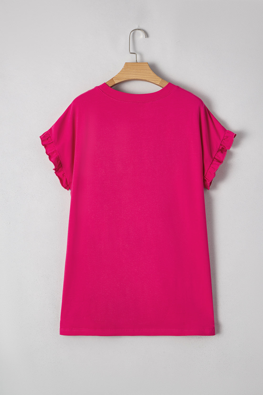 Rose Red Colorblock Ruffle Sleeve Loose Fit T Shirt