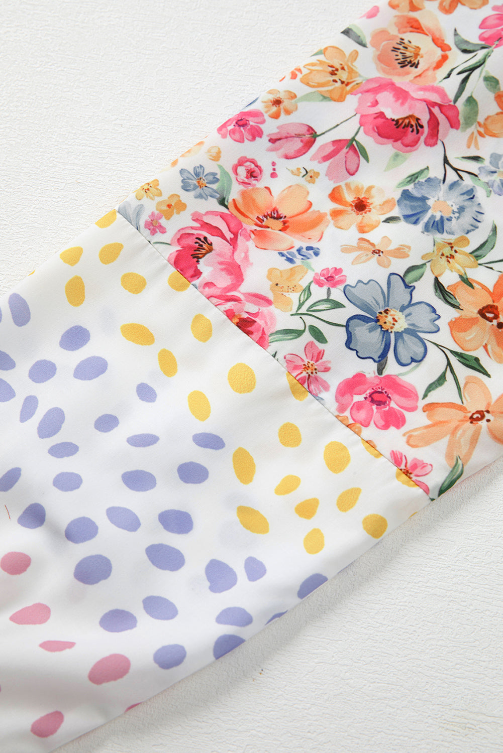 White Floral Dotted Print Patchwork Sleeve High Low Sweatshirt
