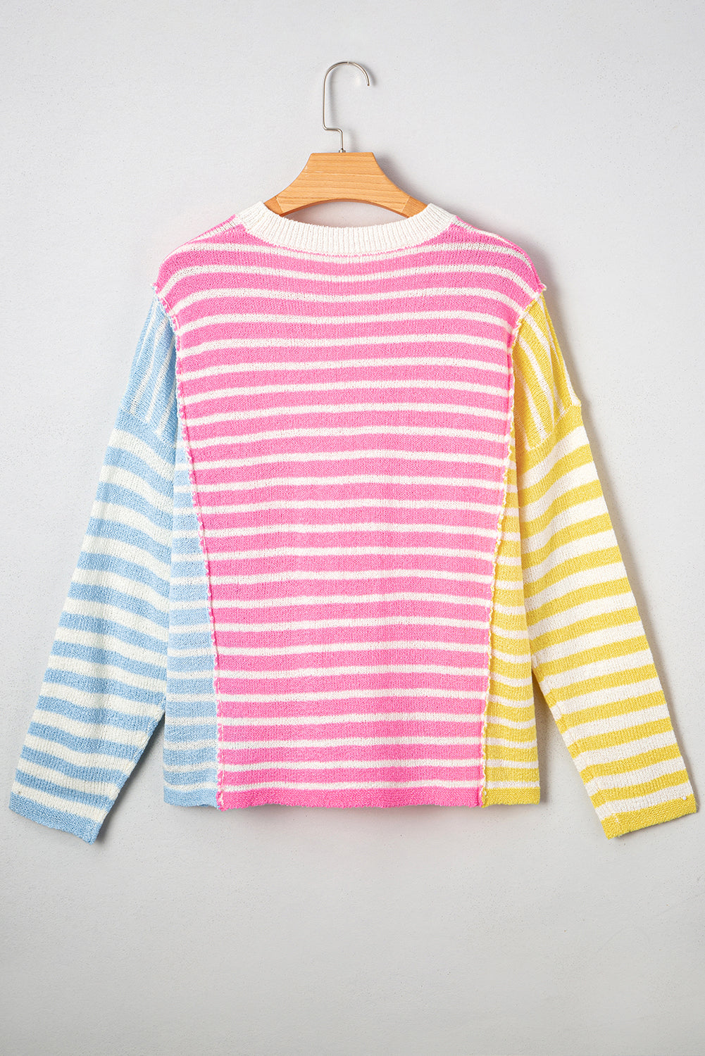 Multicolour Colorblock Striped Patchwork Dolman Sleeve Slit Sweater