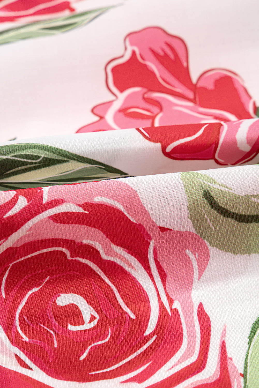 Rose Plus Size Floral Print Frill Neck Short Sleeve Blouse