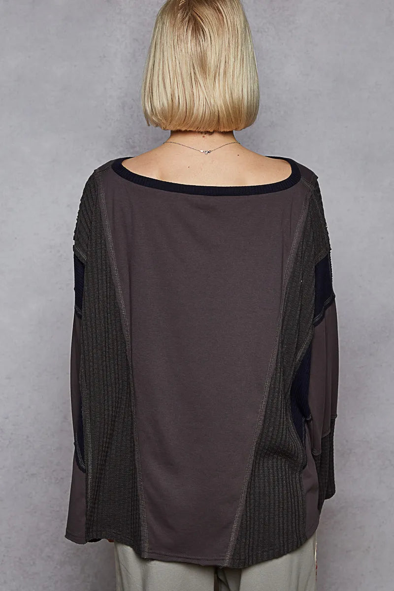 Contrast Round Neck Long Sleeve T-Shirt