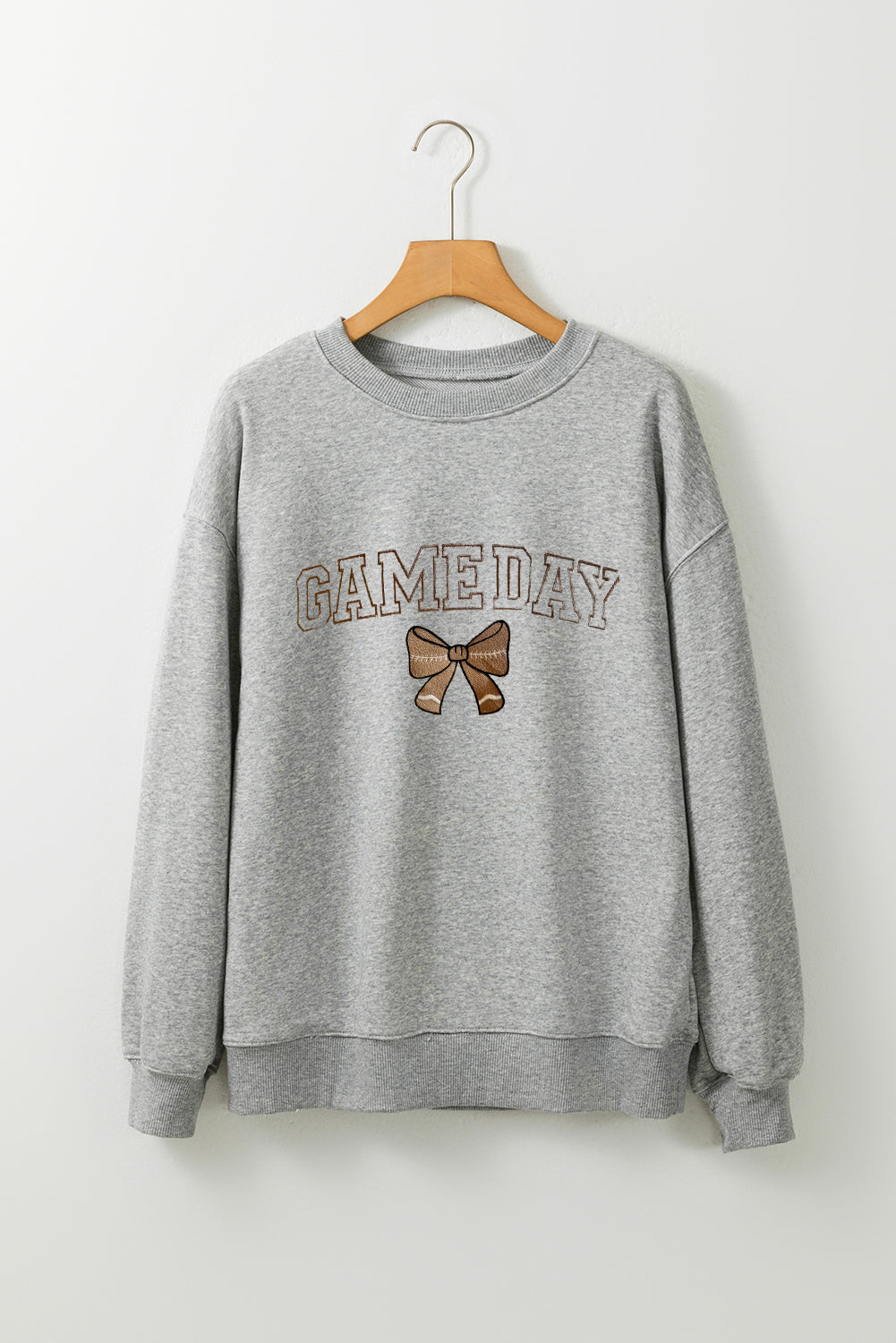 Gray GAME DAY Football Bow Embroidered Casual Sweatshirt