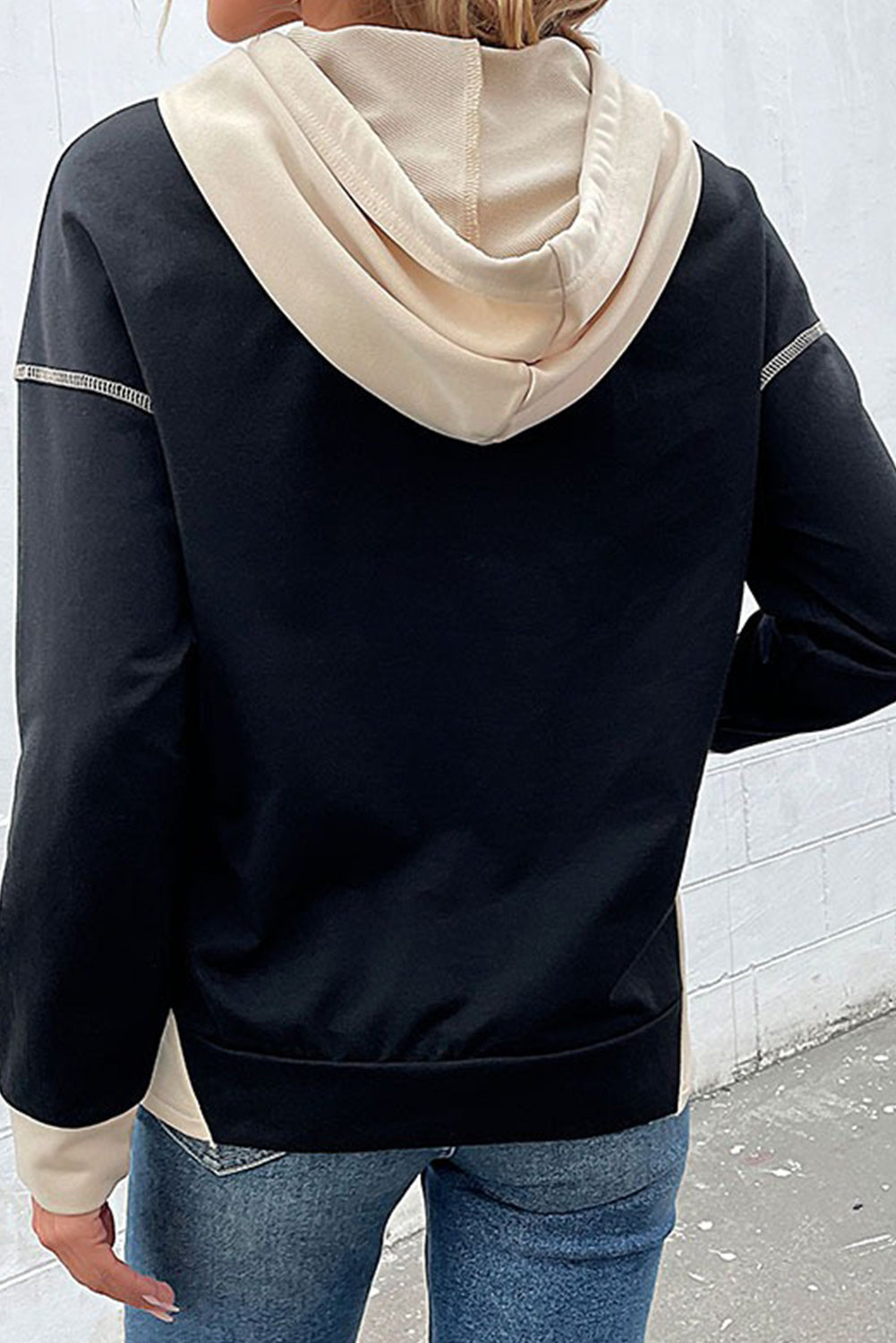 Black Contrast Trim Kangaroo Pocket Hoodie