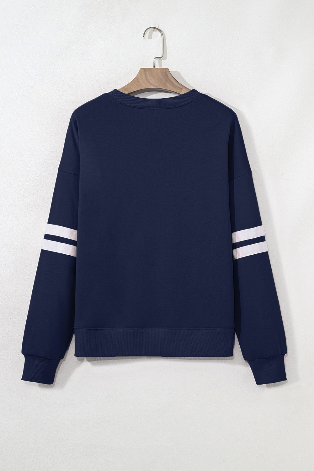 Navy Blue Number 23 Striped Sleeve Oversized Varsity Sweatshirt