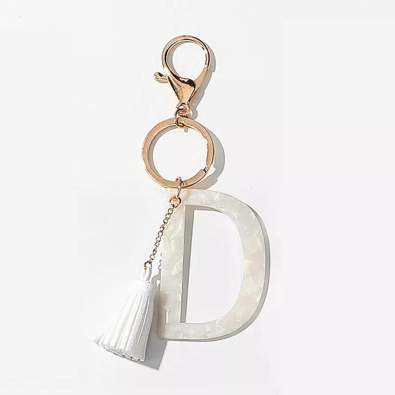 Tasseled Initial Key Chain, White-5
