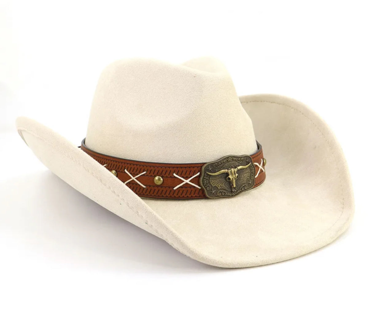 Suede Cowboy Hat, Hat with Crossroads Accessory, Hat for Burning, Cowboy Hat, Rancher Hat, Hat for customization-3