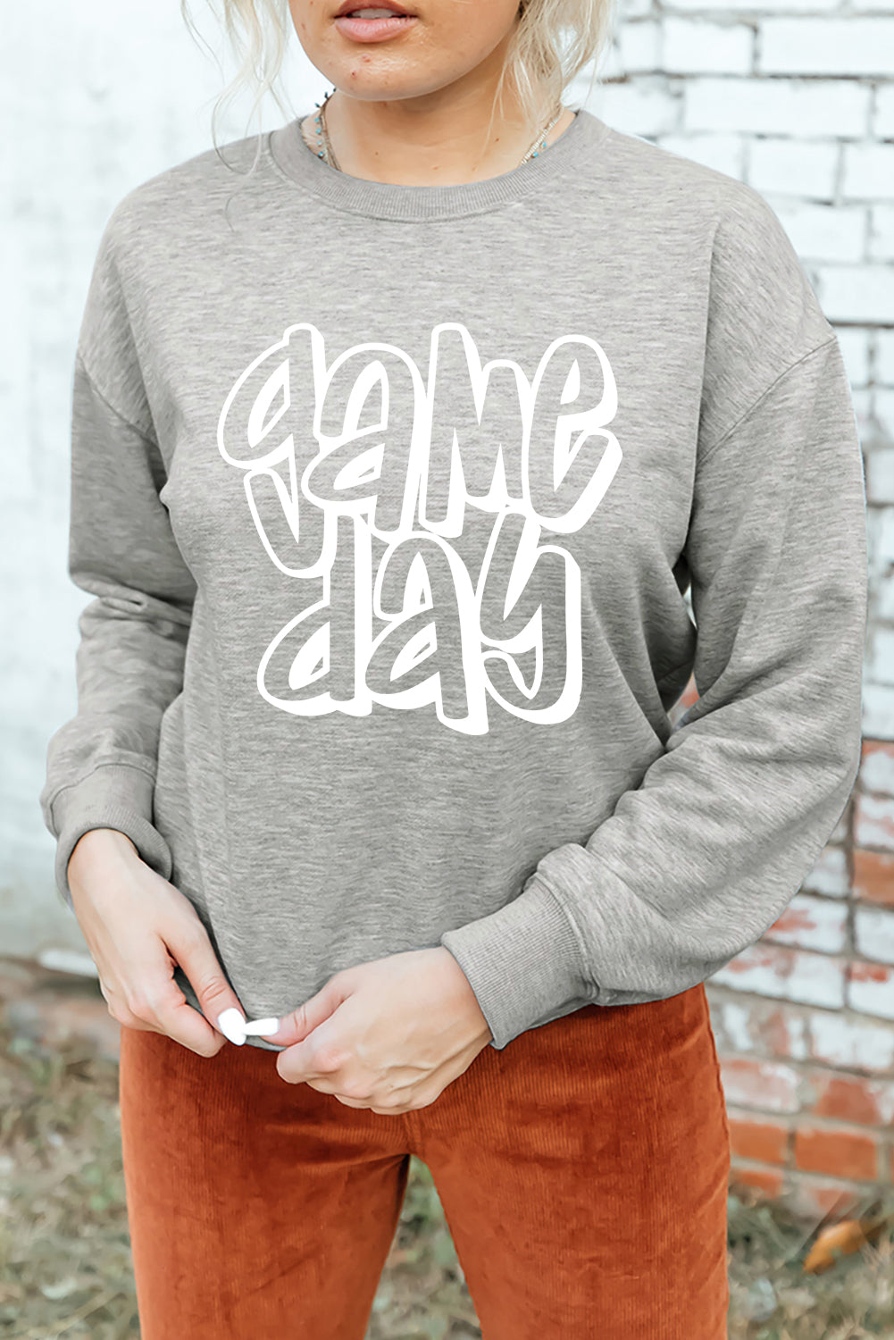 Gray game day Printed Round Neck Sweatshirt