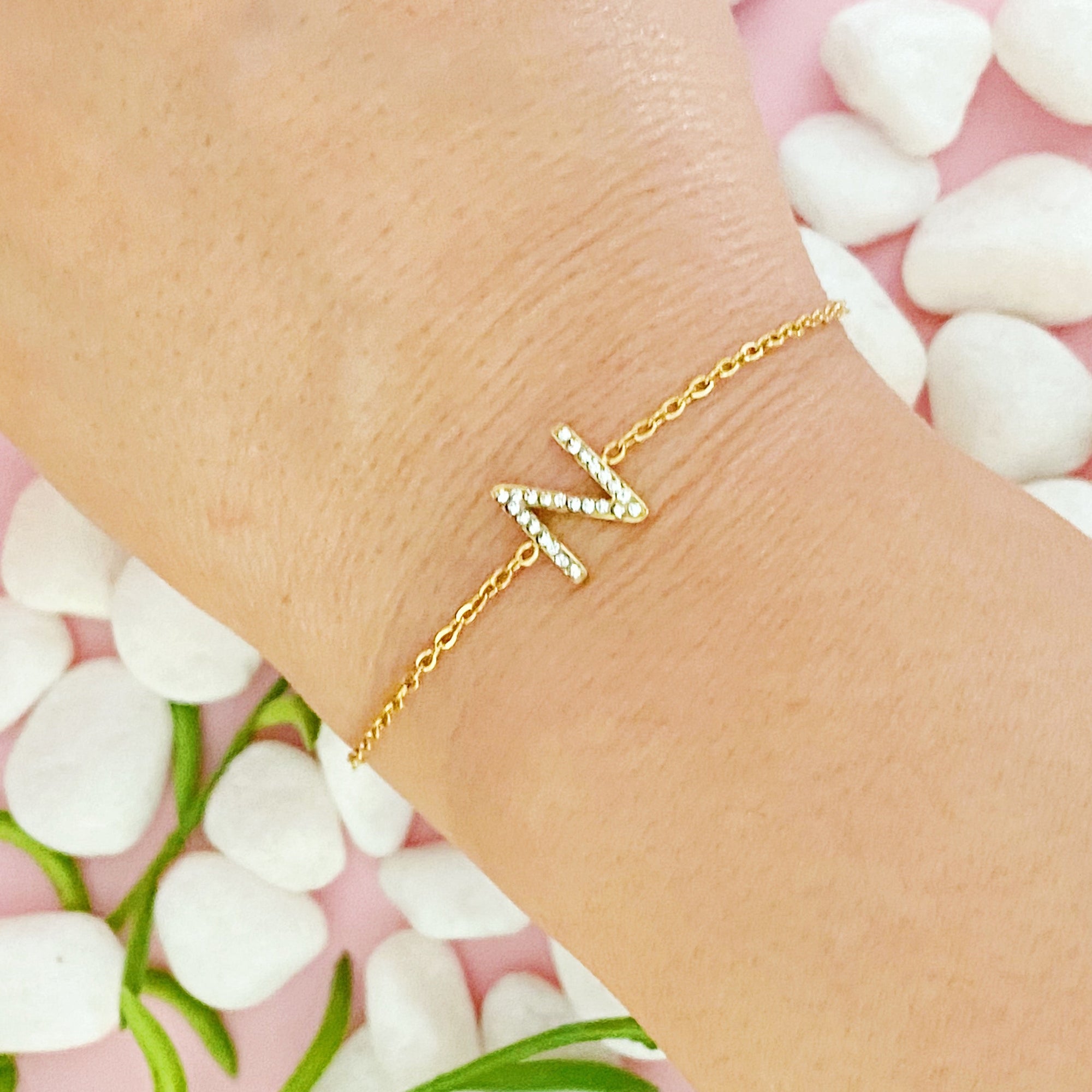 Dainty Sparkle Initial Bracelet-16