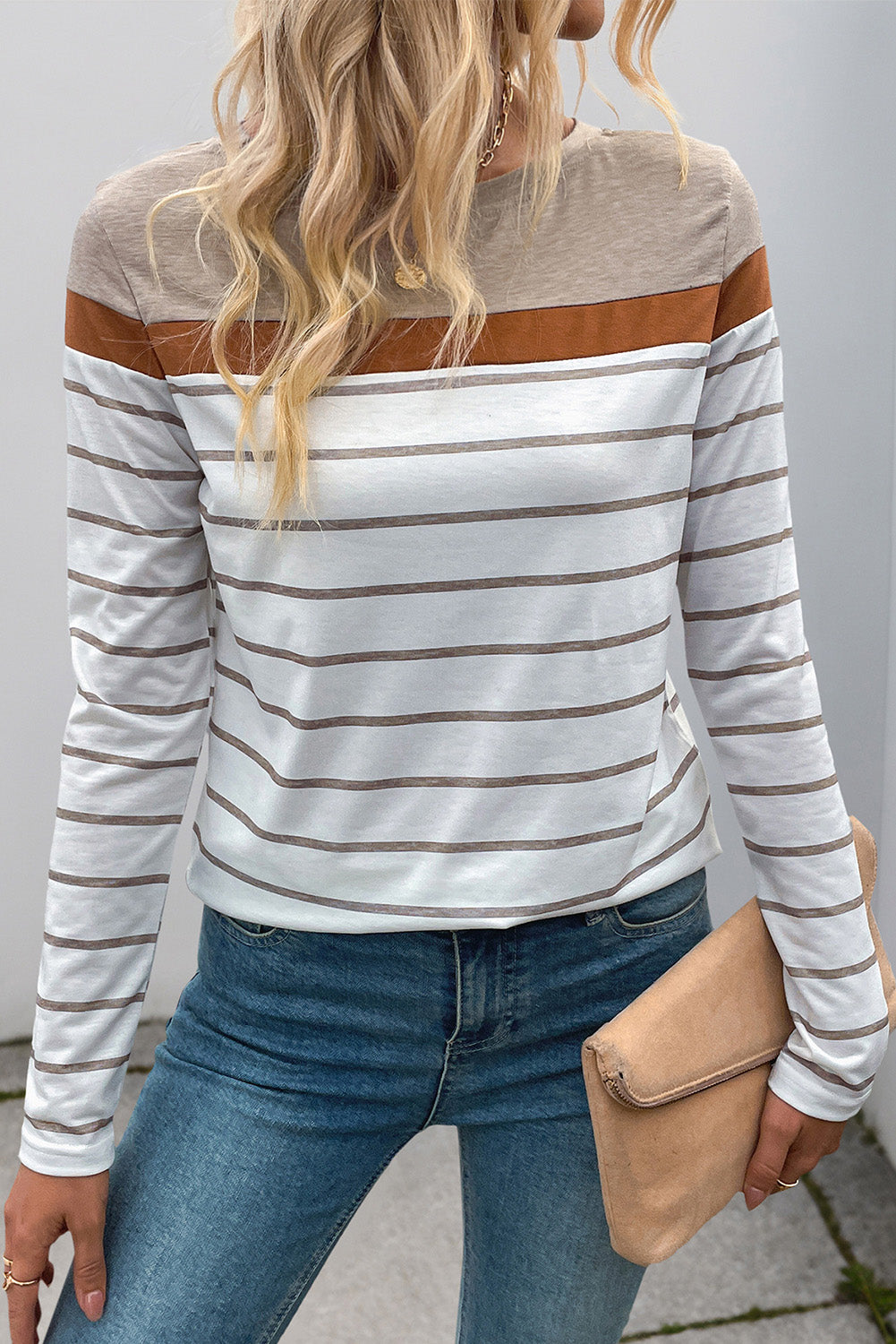 White Striped Colorblock Long Sleeve Top