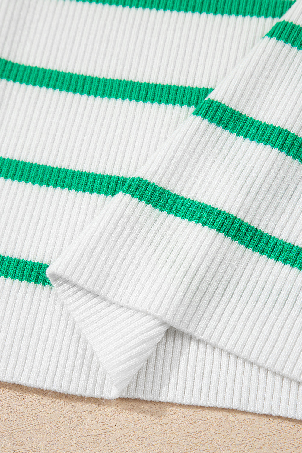 Bright Green Scalloped Edge Striped Long Sleeve  Sweater