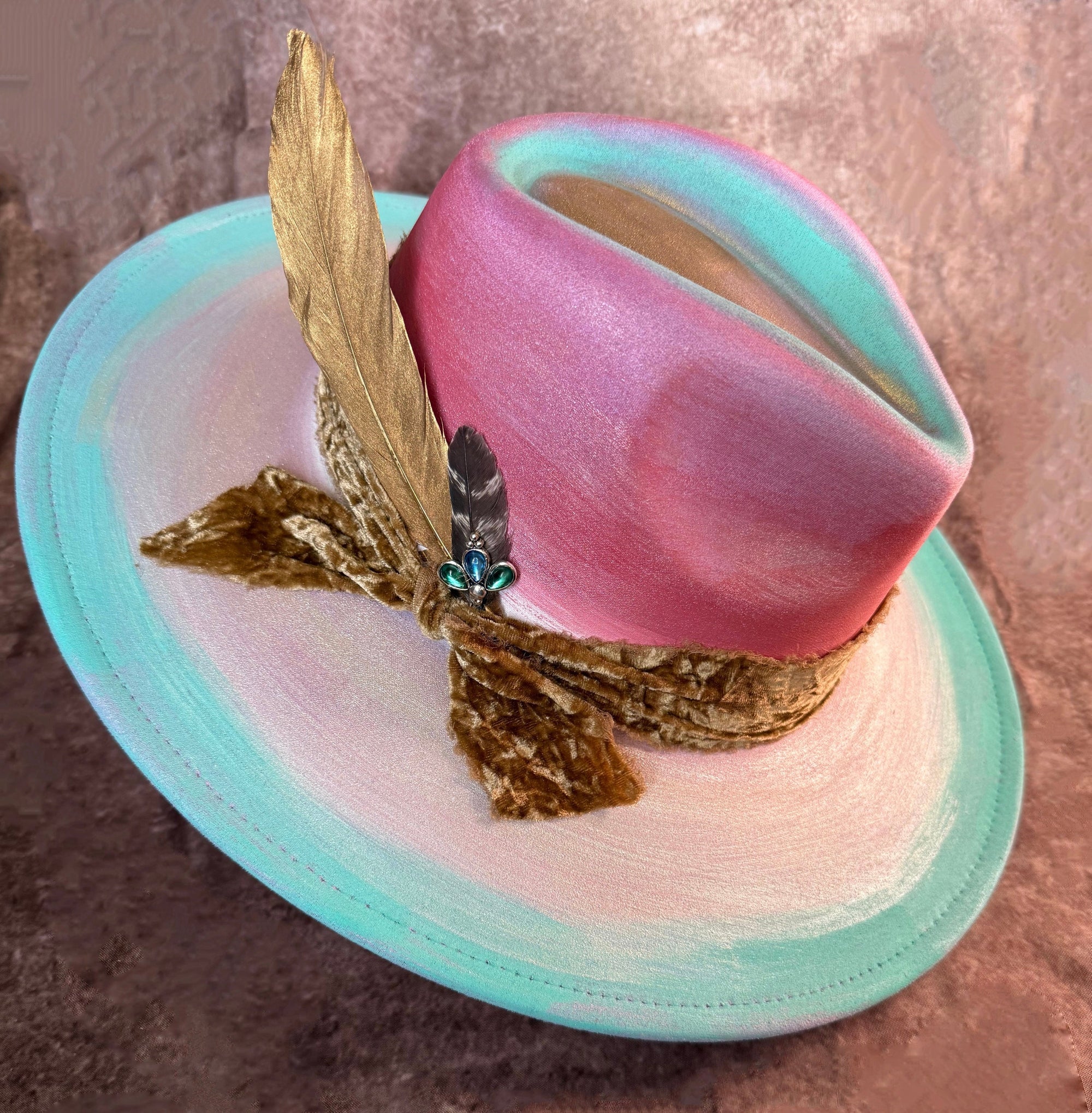 Custom handcrafted gold leaf Fedora Hat-1