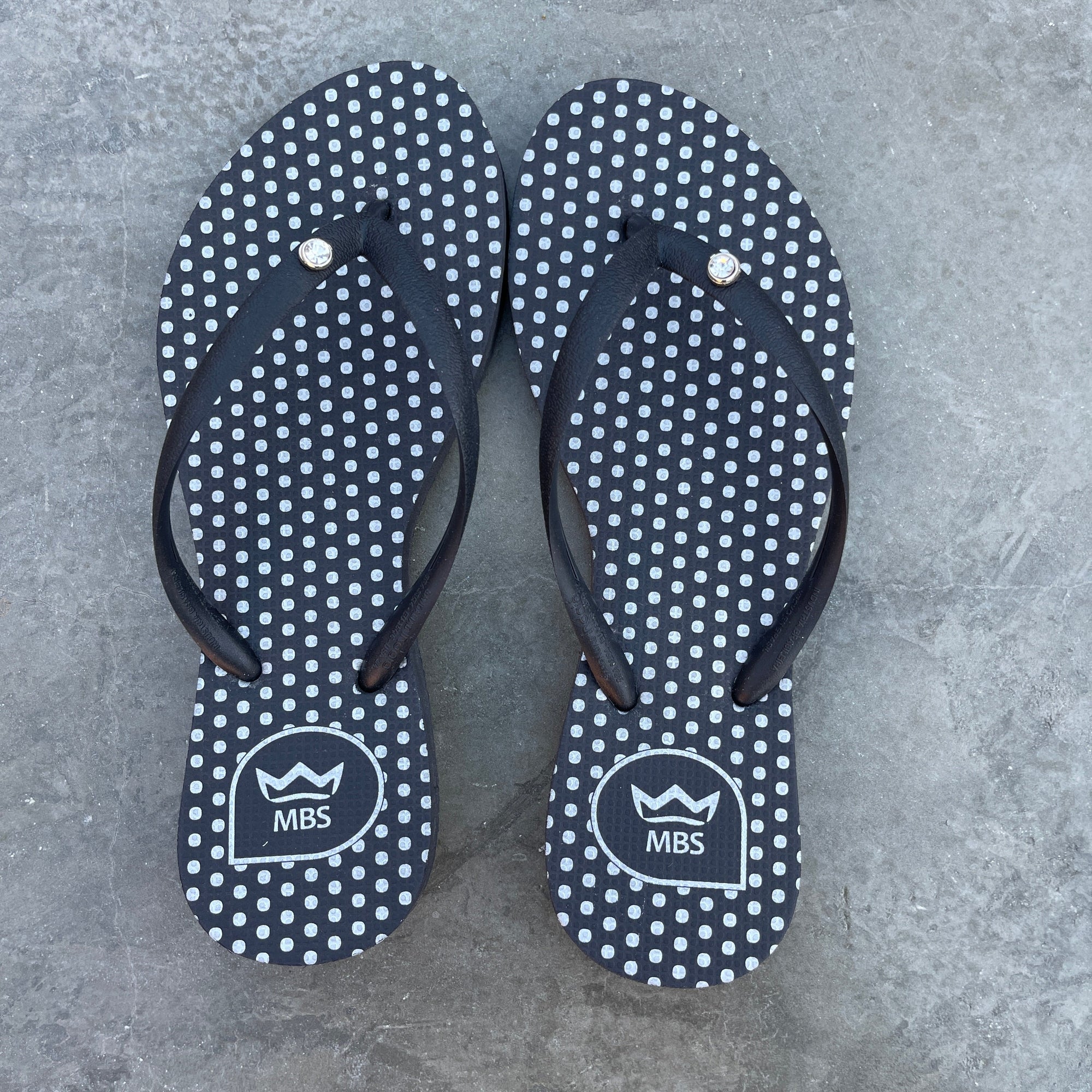 Natural Rubber Flip Flops Black Silver Polka Dots-0