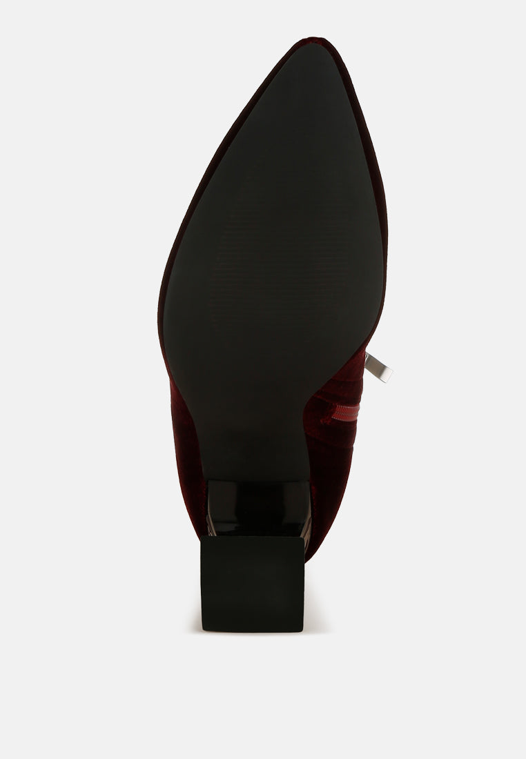 Arcturus Flared Block Heel Velvet Boots-4
