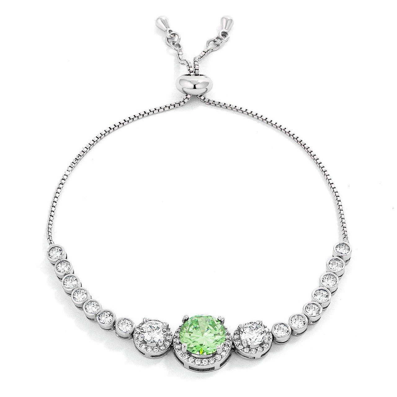 Adjustable Light Green & Clear CZ Bolo Style Tennis Bracelet-0