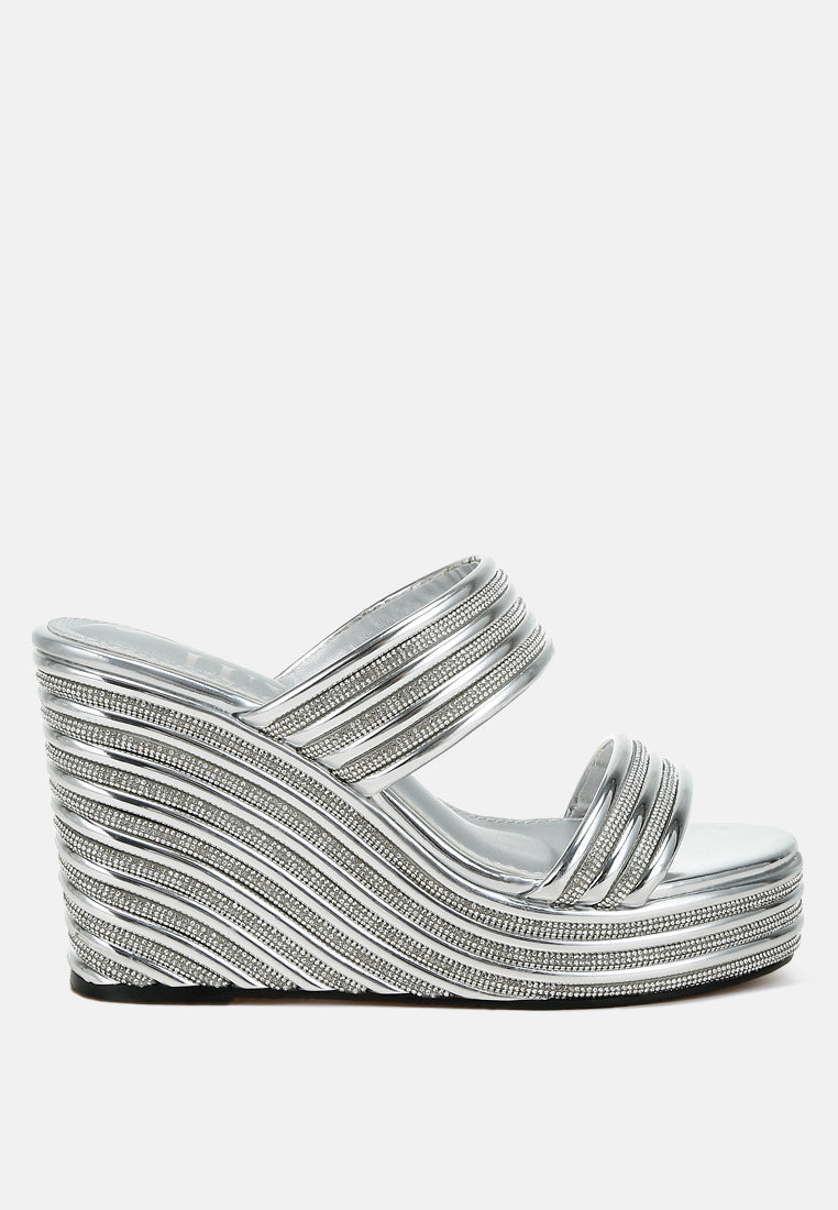 Benched Metallic Faux Leather Wedge Sandals-5